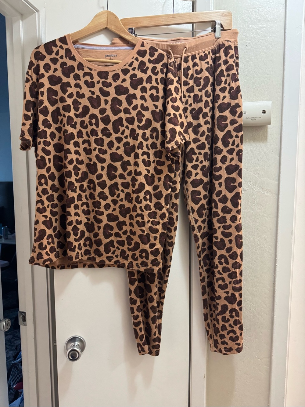 JAMBYS  Leopard Print Pajama Set - Tan & Brown